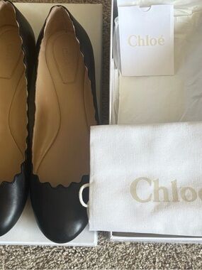 Chloé Black Scalloped Edge Leather Ballet Flats 9/39